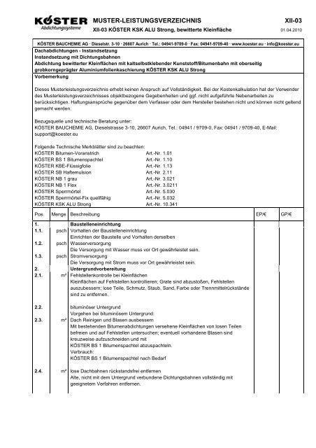 lv vorbemerkungen|Vorbemerkung im Leistungsverzeichnis .